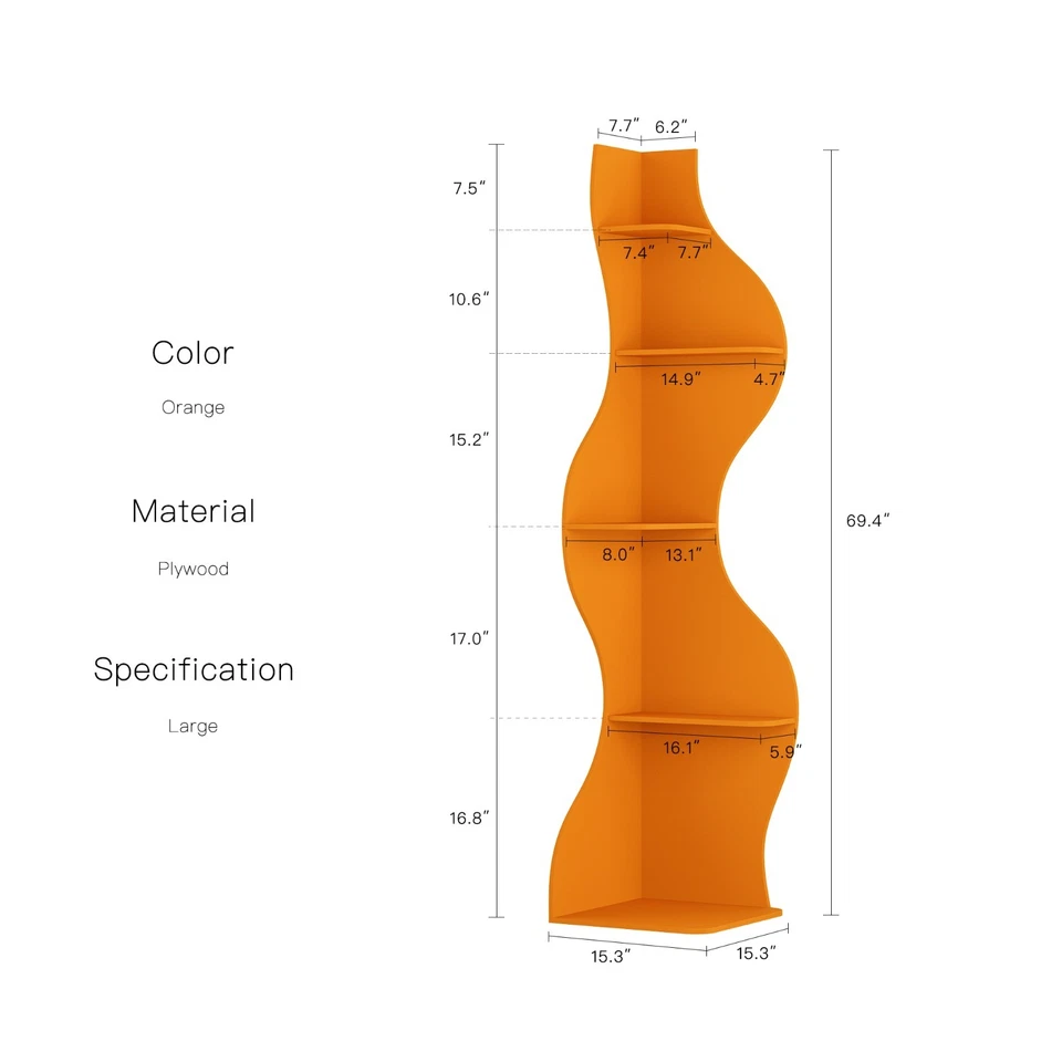 Corner Bookshelf, 5 Tier Modern Wall Shelf Bookcase Small Storage Rack Stylish - Image 1 of 1