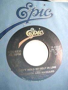 JOHNNY PAYCHECK & MERLE HAGGARD * 45 * Hold Myself In Line *1981 #41 * UNPLAYED - Picture 1 of 1
