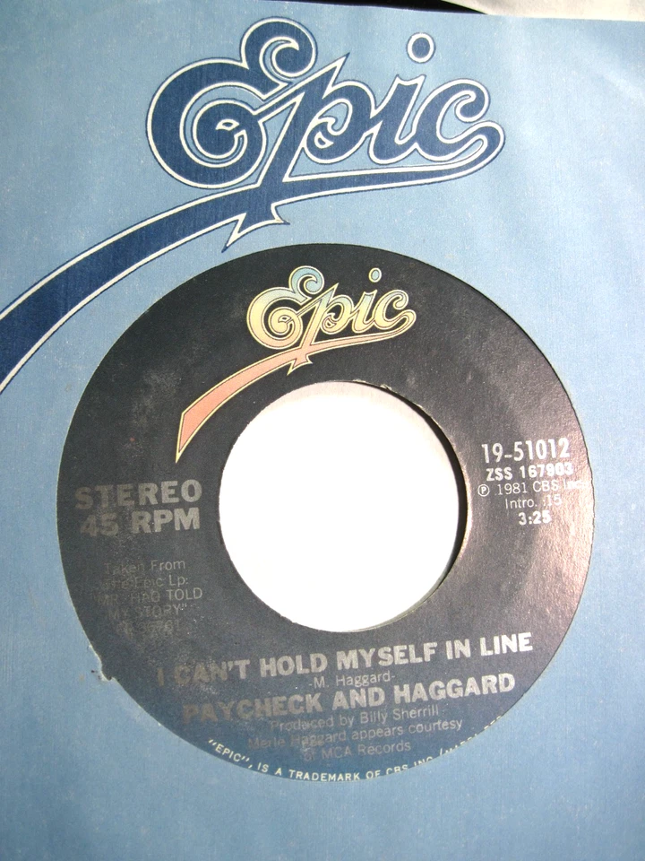 JOHNNY PAYCHECK & MERLE HAGGARD * 45 * Hold Myself In Line *1981 #41 * UNPLAYED - Image 1 of 1