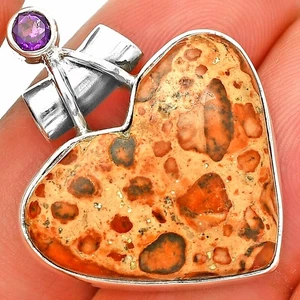 Herz - Leopardit Jaspis & Amethyst 925 Sterling Silber Anhänger Schmuck P-1159 - Bild 1 von 5