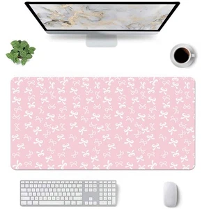 Kawaii Bows White Desk Pad Mat Protector Large,Extened Gaming Keyboard Mouse ... - Photo 1/7