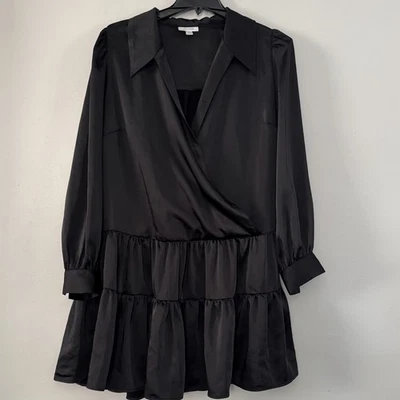 Vestido On 34th Macys Plus talla 3X Niveles Negro Satinado Gótico Chic Glam Minimalista Foto 1 de 4