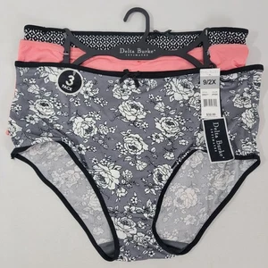 Delta Burke Women's 3 Pack Pair of Panties NEW Brief Panty Black Gray Print 9 2X - Picture 1 of 2