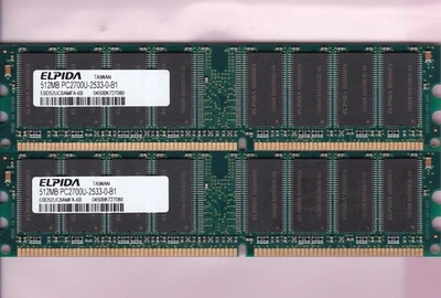 1GB 2x512MB PC-2700 ELPIDA EBD52UC8AMFA-6B DDR-333 Desktop Ram Memory Kit DIMM - Image 1 of 2