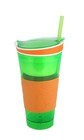 Snackeez 2 in 1 Green/Orange Snack & Drink Cup 4 oz Snack Cup/16 oz Drink New