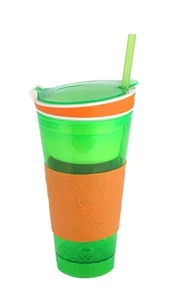 Snackeez 2 in 1 Green/Orange Snack & Drink Cup 4 oz Snack Cup/16 oz Drink New - Picture 1 of 7