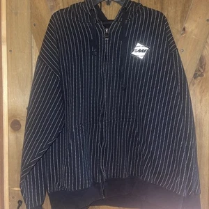 FMF Mens Strokes Zip-Up Fleece Hoodie Sweater Sweatshirt Black & White Strips XL - Picture 1 of 10