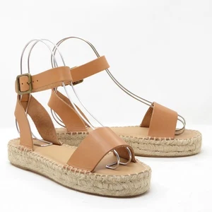 Soludos Womens Flatform Cadiz Espadrille Sandals Leather Ankle Strap Camel Sz 7 - Picture 1 of 9