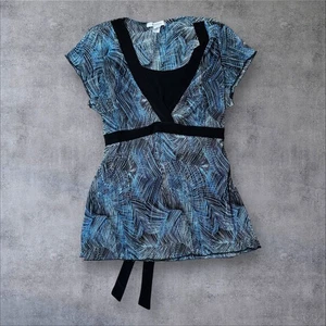 Y2K geometrisches Netz Tunika Top - transparent schwarz blau Print - Gr. M Kleid Scheune - Bild 1 von 7