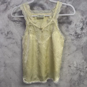 Vintage Nicole Yellow Lace Camisole Tank Womens Small Night Shirt Satin Bow Y2K - Picture 1 of 14
