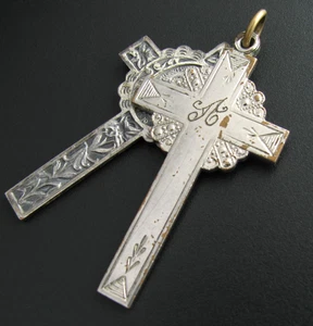 Ciondolo scivolo religioso croce vintage medaglia miracolosa e San Cristoforo - Foto 1 di 6