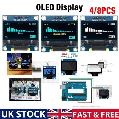 0.96 OLED 128X64 I2C WhiteBlue/Yellow SSD1306 Display Arduino ESP8266 ESP32 4/8x - Image 1 of 4