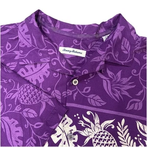Tommy Bahama Men’s Lg 100% Silk Hawaiian Button Up Purple All Over Print - Picture 1 of 10