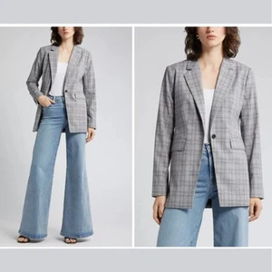 Nordstrom British Plaid Blazer Gray Size XS NWOT $179 MSRP - Picture 1 of 8
