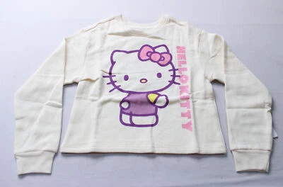 Hello Kitty Girl's Cropped Glitter Crew Neck Sweatshirt CD4 Ivory Medium (8) NWT - Image 1 of 4