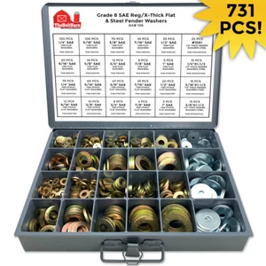 Grade 8 Extra Thick Flat Washer / Thick Fender Washer Assortment - 731 Pieces! - Picture 1 of 5