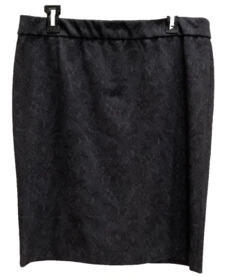 Elle Pull On Skirt Size 12 Black Floral Lined Stretch Straight F42 - Image 1 of 4