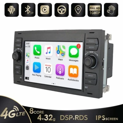 Double 2 Din Android 12 Carplay 4+32GB Car Stereo AM Radio Fit Ford Mondeo S-Max - Image 1 of 4