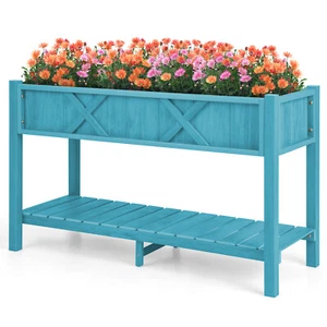 HIPS Raised Garden Bed Poly Wood Elevated Planter Box w/ Legs, Storage Shelf - Picture 1 of 10