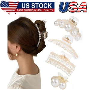 Large Pearl Hair Claw Clips for Women Girls,Hair Barrette Clamps for Thick Thin - Picture 1 of 10