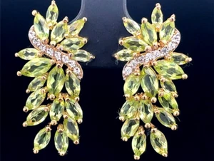 SCHMUCKJAGD OHRSTECKER AUS 925/- SILBER GELBVERGOLDET MIT PERIDOT & ZIRKON - Bild 1 von 3