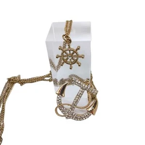 Nautische Damen Halskette 16 Zoll lang Unisex goldfarben Strass verziert - Bild 1 von 3