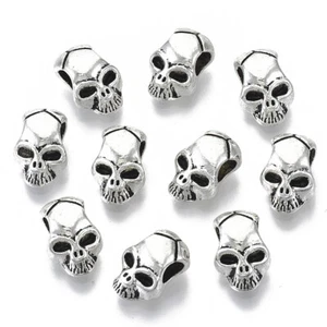 Tibetan Silver Skull Shape Spacer Beads 12mm x 8mm Large 4mm Hole 10pcs - Picture 1 of 3