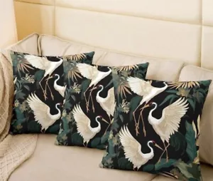Vintage Style Crane print CUSHION COVER Uni Room Decor Green - Picture 1 of 1