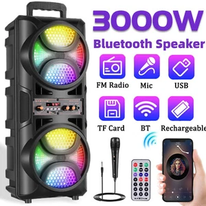 3000W Portable Bluetooth Speaker Sub woofer Heavy Bass Sound System Party & Mic - Picture 1 of 12