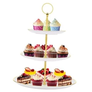 Cupcake Stand Holder - 3 Tier Cup Cake Dessert Tower, Plastic Tiered White - Picture 1 of 8