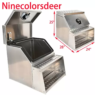 25''×28''×24'' Aluminum Side Mount Semi Truck Storage Tool Box w/Saddle Step - Image 1 of 4