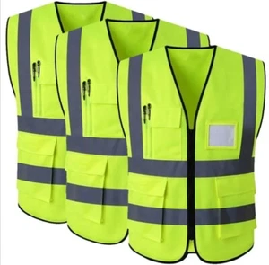 Hi Vis Viz Visibility Vest Reflective High safety With Pockets ID waistcoat UK - Picture 1 of 7