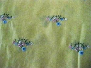 Vtg Sheer Yellow Organza Embroidered Flowers Fabric Fashion Sewing Craft 2 yards - Picture 1 of 4
