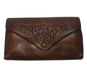 Vintage Antique Tooled Leather Wallet / Clutch By Kaser Art Leather Shop - Picture 1 of 12