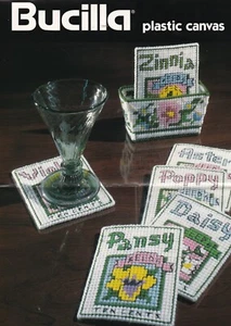 Bucilla SEED PACKET COASTERS set of 6 with holder - plastic canvas - CHART ONLY - Picture 1 of 1