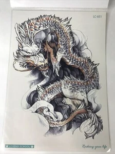 Mythische Kreatur orange schwarz & weiß mythische chinesische Schlange Drache Tattoo - Bild 1 von 3
