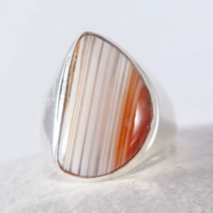 a Silberring Siegel gebänderter Achat Orange Weiß Halbmond Gr. 59 - Bild 1 von 4