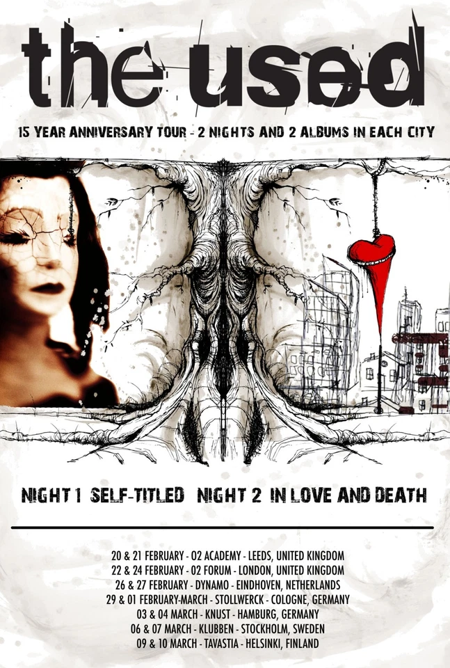 THE USED "15 YEAR ANNIV. TOUR" 2016 EUROPEAN CONCERT POSTER - Emo, Post-hardcore - Image 1 of 1