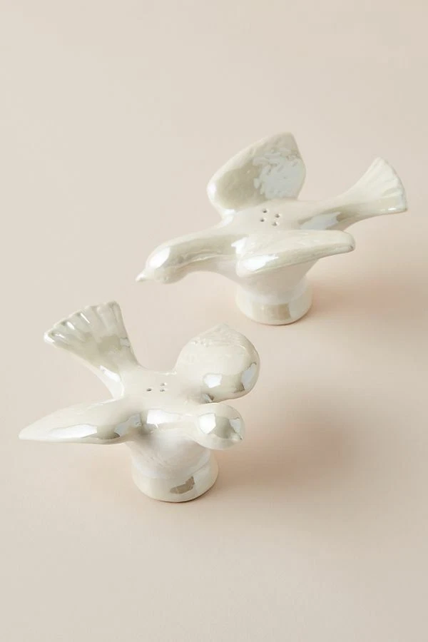 Anthropologie голубь птицы соли перца шейкеры комплект слоновой кости глазурованная керамика 5» новый с Ярлыками - Изображение 1 из 1