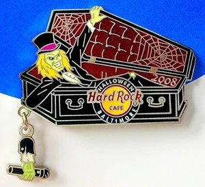 2008 HARD ROCK CAFE BALTIMORE HALLOWEEN SKELETON COFFIN DANGLE LE PIN - Picture 1 of 1