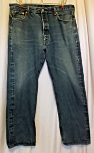 Levi's 501 Jeans 36x27 Blue Dark Wash Classic Denim Button Straight Leg Used - Picture 1 of 12