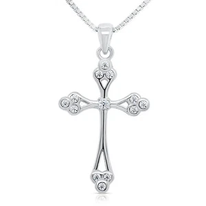 Collar de cadena colgante de circonita cúbica cruz brotada de plata esterlina 925 sólida 16" 18" - Imagen 1 de 9