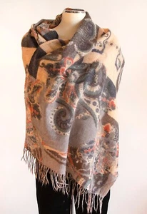 ALLEA Pashmina Sciarpa Stola Angora Lana Beige Grigio Marrone Donna Warm Scarf - Imagen 1 de 7