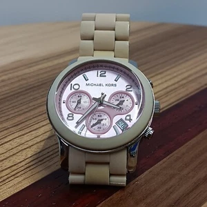 MICHAEL KORS WATCH PARKER ROSE MK5195 STEEL POLYCARBONATE LINKS NEEDS BATTERY  - Picture 1 of 7