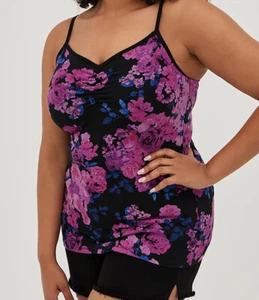 BNWT Torrid Plus SZ 3 (22/24) Stunning Purple Pink Floral Cinch Front Foxy Cami - Picture 1 of 10