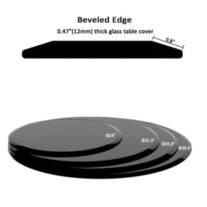 24"-38.6" Round Tempered Glass Table Top Black 1/2'' Thick Beveled Polished Edge - Picture 1 of 24