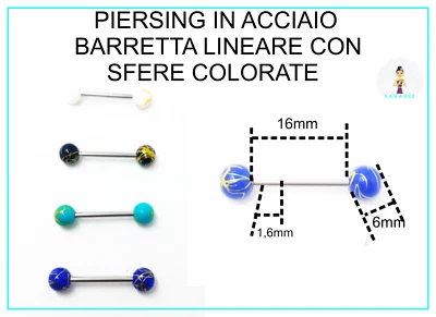 Piercing Barretta Barbell Acciaio Bilancino Orecchio Lobo  - Immagine 1 di 4