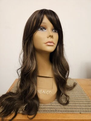 NEW BROWN HIGHLIGHTS SUPER LONG WAVY HAIR LAYERED BANGS WIG - Image 1 of 4