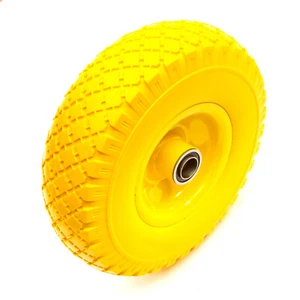 9x3.50-4 PU Wheel & Tyre 10 Inch Solid Flat Free 20mm Ball Bearings Garden Cart - Picture 1 of 9