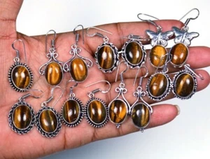 Sale Good Luck Tiger's Eye Gemstone 925 Sterling Silver Plated Fancy Earring Lot - Picture 1 of 3